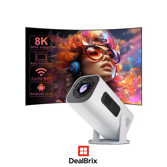 DealBrix P330W Mini Projector – 4K & 8K Support | Android 11 | 280 ANSI | WiFi 6 + BT5.0 | Portable Home Cinema